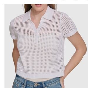 Calvin Klein Jeans White Mesh Short Sleeve Polo